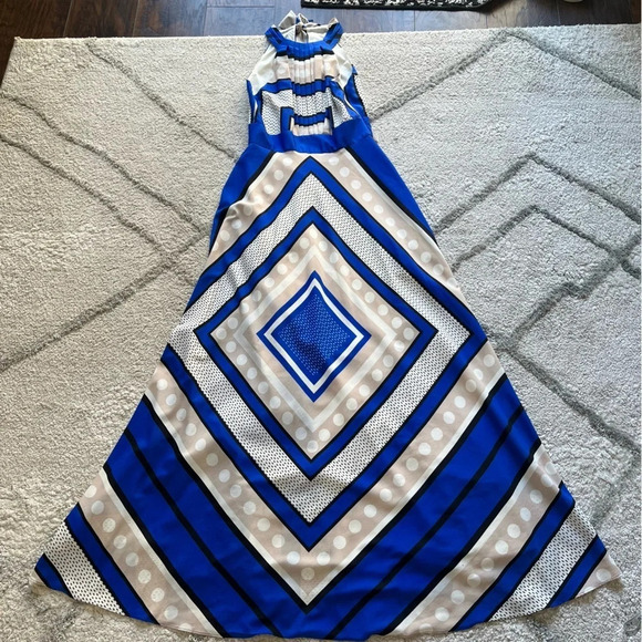 ELIZA J long maxi Halter Dress blue cream tan black 2 - Picture 7 of 14